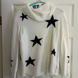 Rachel Zoe white cowlneck sweater with black stars